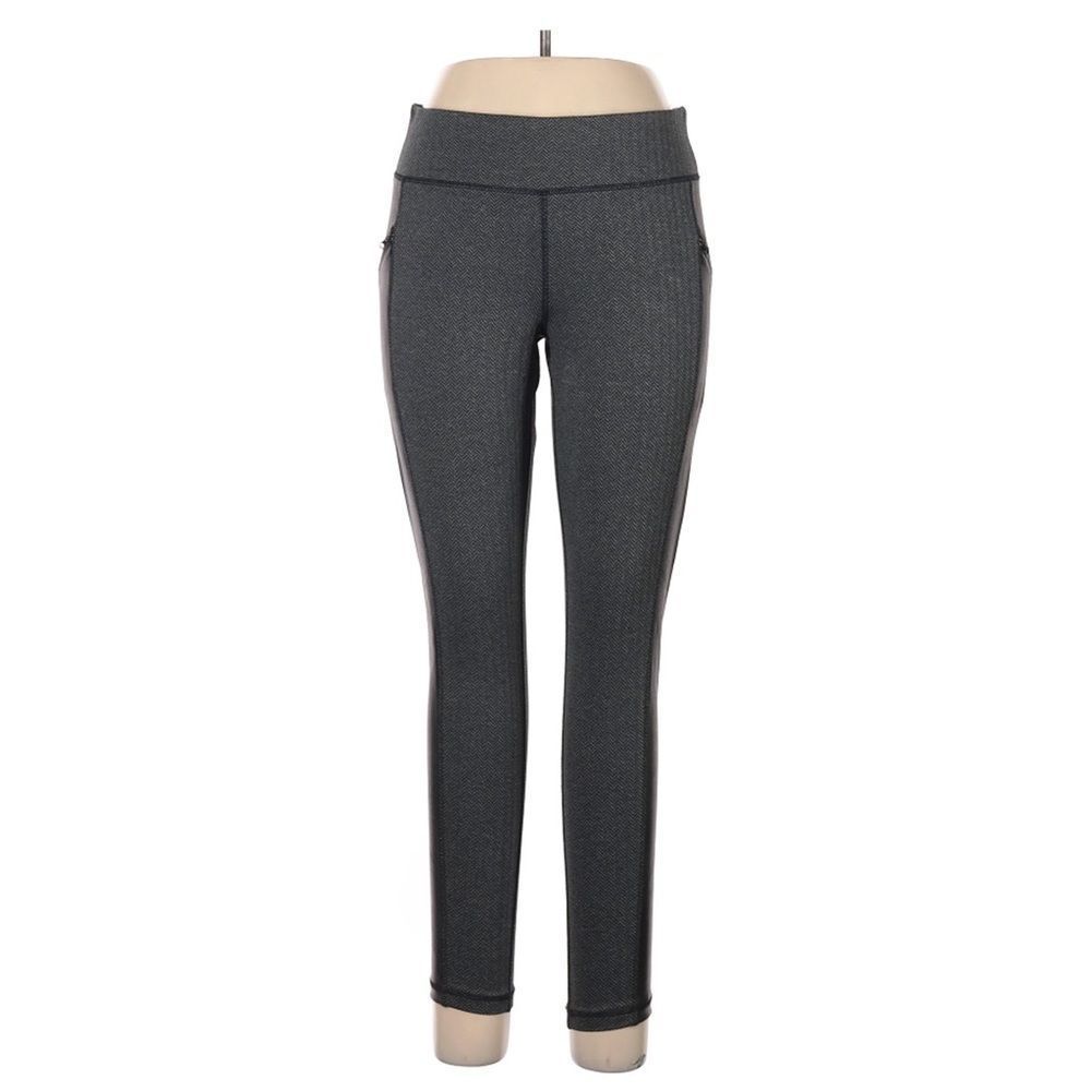 NWT XERSION Black Gray Herringbone Moto Style Side Faux Leather Leggings